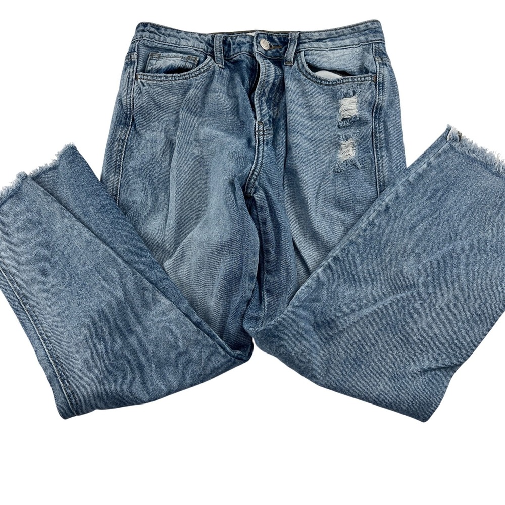 Flying Monkey Womens Distressed High-Waisted Blue Denim Jeans Size 32 Cotton